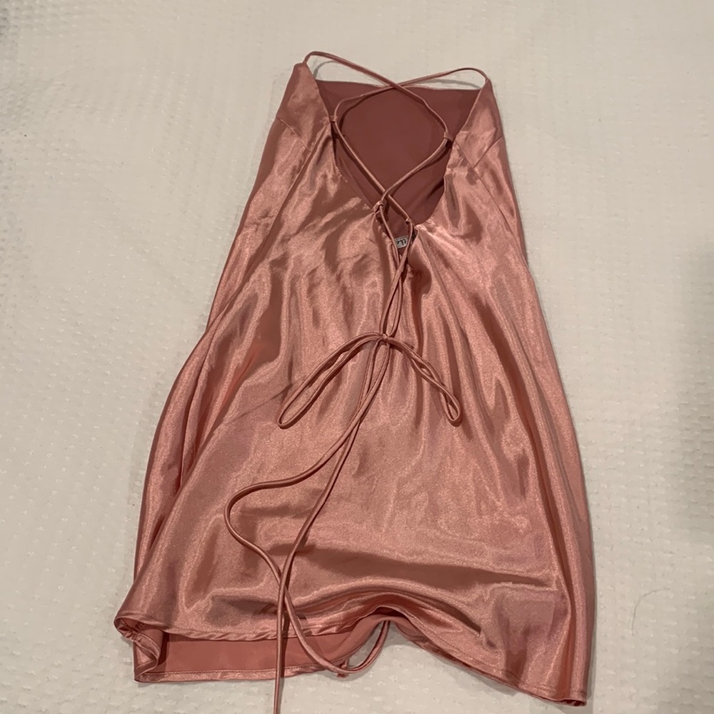 Silky rose pink dress with cross cross ties